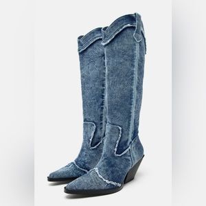 ZARA DENIM COWBOY BOOTS SIZE 8 US